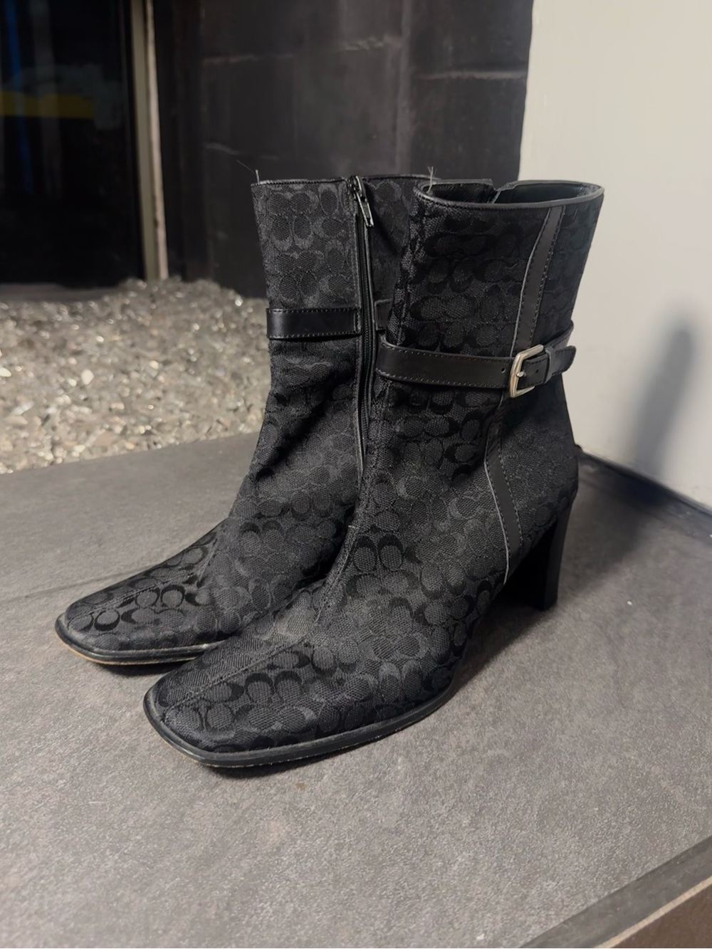 Vintage Y2K Coach Black Signature Monogram Ankle Boots